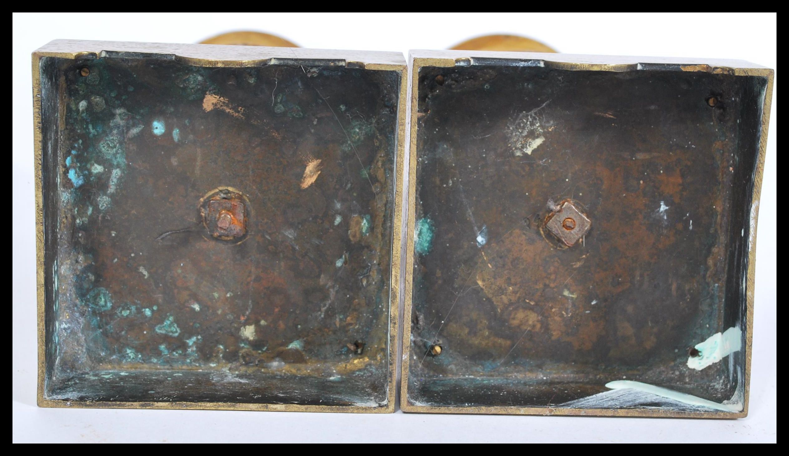 A pair of 19th century bronze urns raised on square bases with decorations of swags and ribbons with - Image 9 of 9