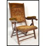 A Victorian 19th century mahogany folding campaign - steamer chair of good construction having the