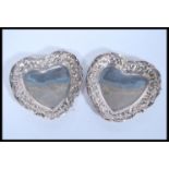 A pair of 19th Century Victorian silver hallmarked peanut / trinket dishes of heart shape having