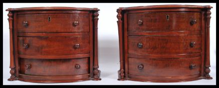 A pair of Victorian 19th century Scottish mahogany apprentice style bow front chests of drawers,