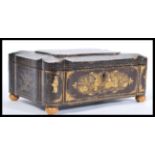 A 19th Century Chinese Canton export black lacquer work box of quilted rectangular shape with hand