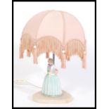 A Royal Doulton ceramic figurine lamp of a lady in crinoline dress holding a bunch of flowers,
