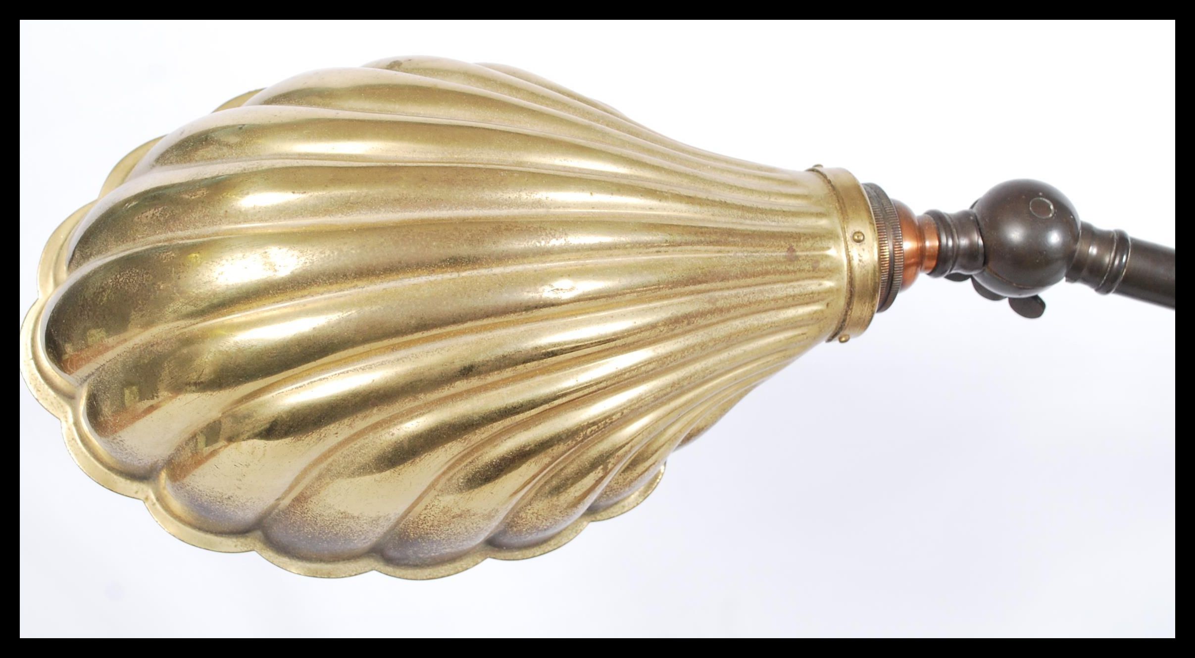 An early 20th century Industrial anglepoise brass lamp with goose neck adjustable neck, cast iron - Image 2 of 5
