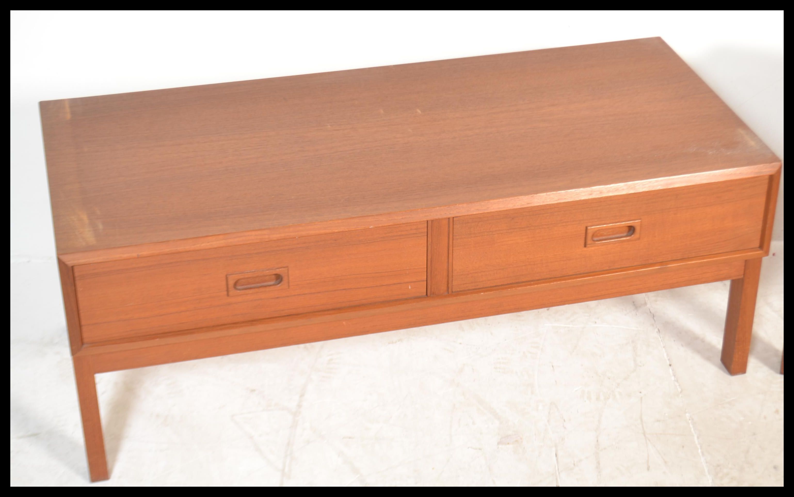 A pair of matching retro 20th Century teak wood Danish inspired low cabinets, each cabinet having - Image 3 of 5