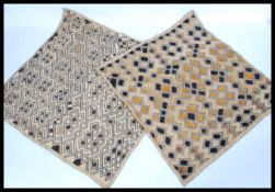 Two Kuba 20th Century tribal Democratic Republic of Congo currency cloth panels, raffia with
