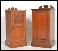 An Edwardian satin walnut pot cupboard with carved door raised on plinth base with stage gallery top