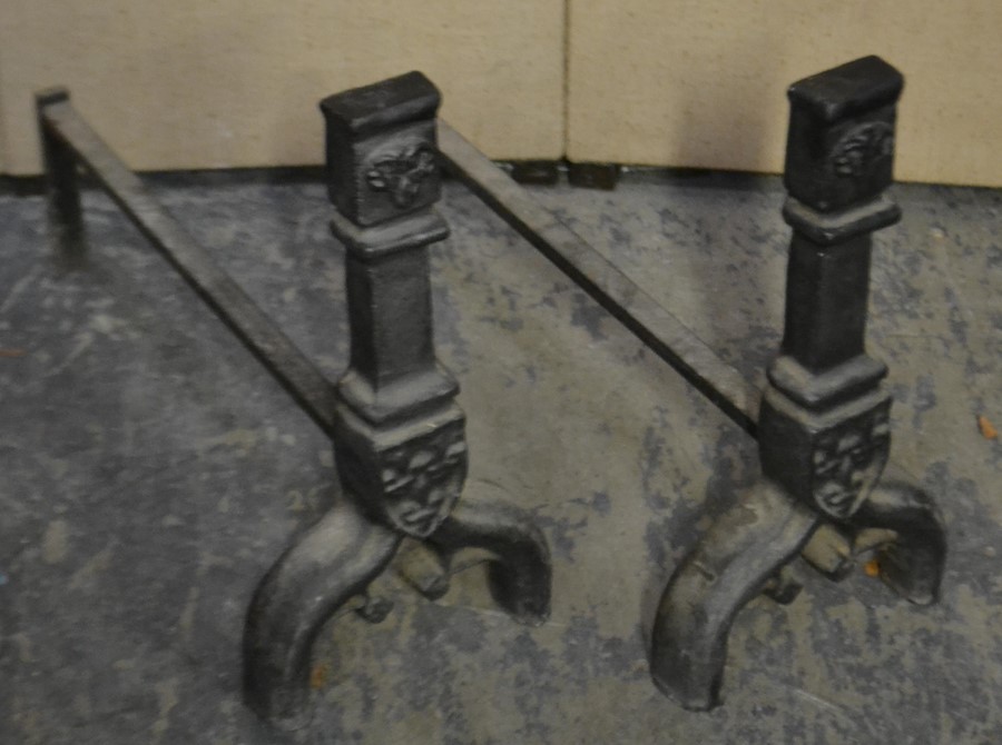 A pair of 19th century French cast iron fire irons - andirons having ebonised finish with ram head - Image 2 of 3