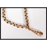 A stamped 9ct gold longard chain witch a spring clasp. Stamped 9 to the spring clasp. Length 55