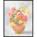 Ian Cryer PROI (Bn 1959)  A 20th century  oil on canvas painting of a still life scene, roses and