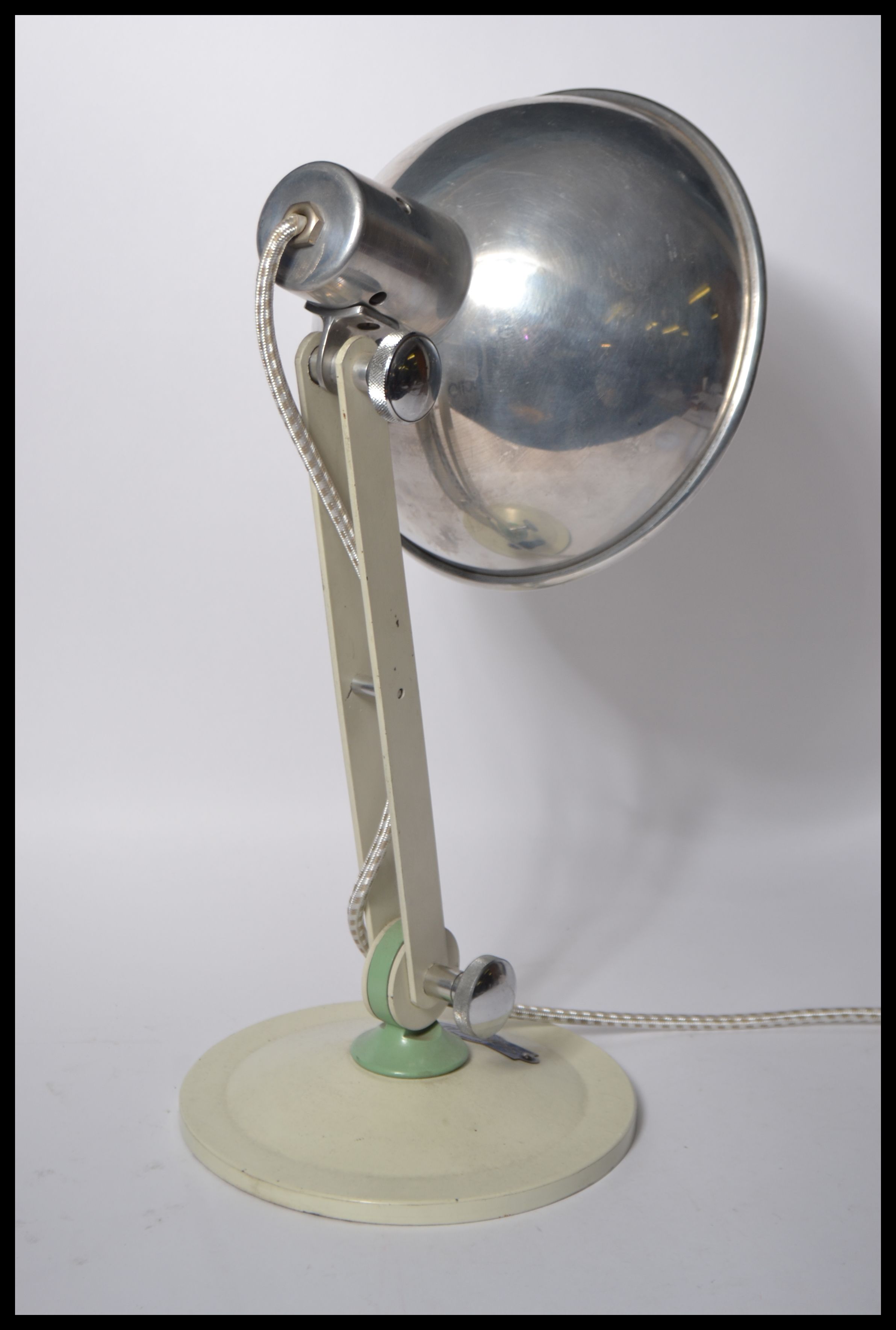 A vintage retro 20th Century two tone enamel heat lamp, converted and rewired in to a desk lamp, the - Image 4 of 4