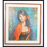 A 20th century Louis Shabner vintage framed print on board retro portrait circa 1960's of