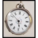 A 19th century Continental silver 935 ladies pocket fob watch having a white enamel face with