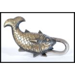 A 20th Century bronzed padlock in the form of a swimming koy karp fish with decorative keys.