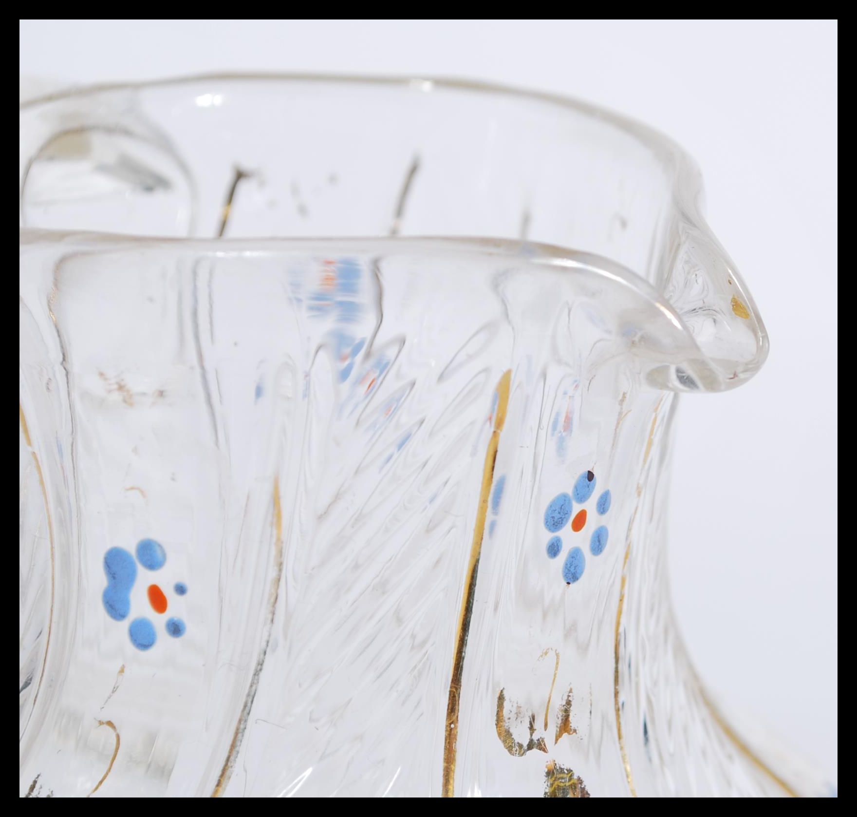 A 19th century Victorian Bohemian style glass jug having hand painted floral decoration with gilt - Image 3 of 4
