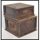 A set of two 19th century plinth / bust stand boxes having decorative swag swing handles, the
