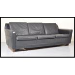 MID 20TH CENTURY DANISH BLACK LEATHER THREE SEAT SOFA SETTEE