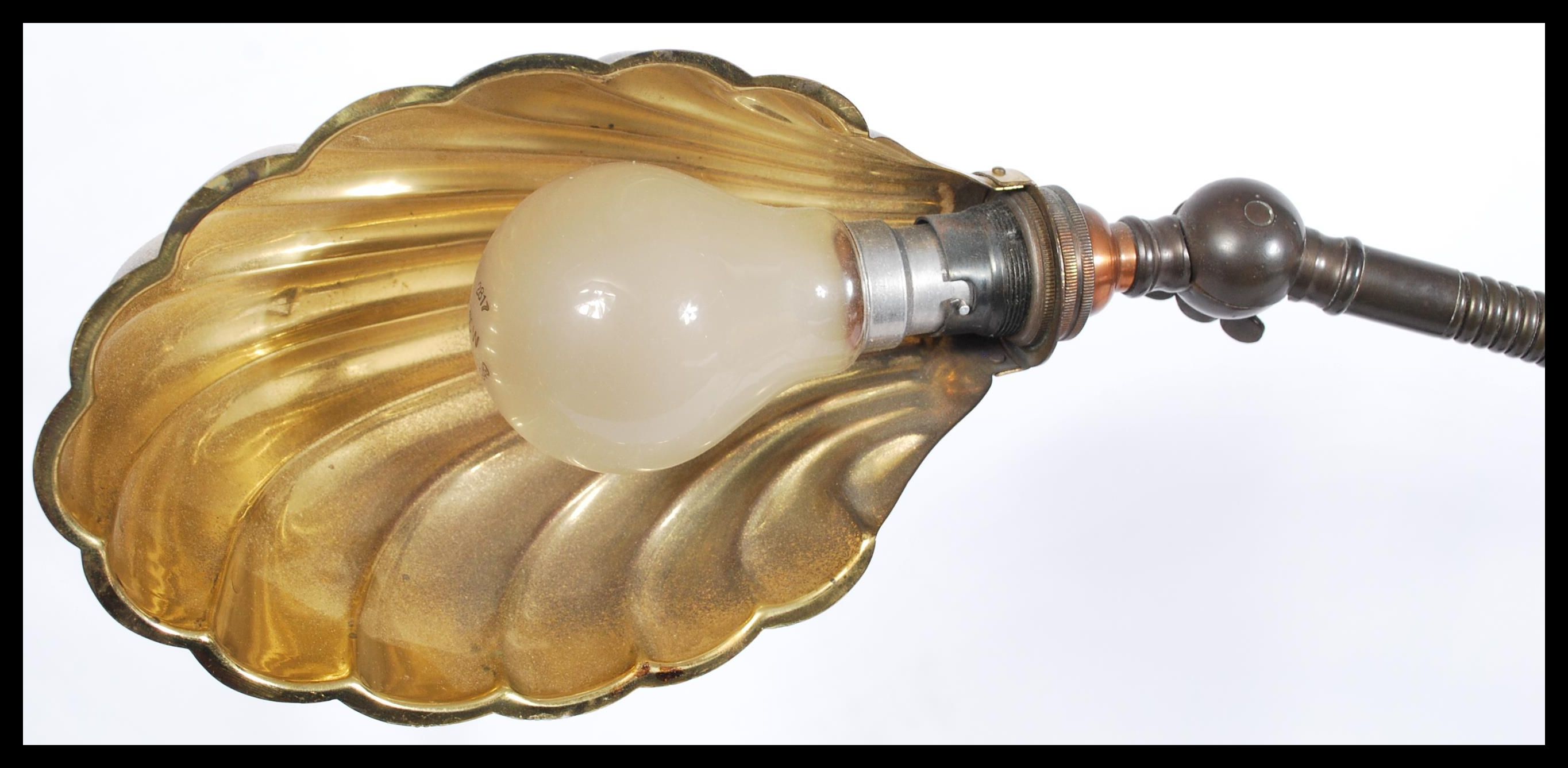 An early 20th century Industrial anglepoise brass lamp with goose neck adjustable neck, cast iron - Image 3 of 5