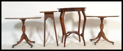 A good  pair of Georgian style oval pedestal yew wood oval shaped side tables together with an