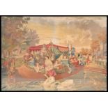 A large 19th century framed wall mounted tapestry needlepoint depicting a Royal Barge with court