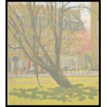 Ian Cryer PROI (Bn 1959)  A 20th century  oil on canvas painting of a street scene and old tree in
