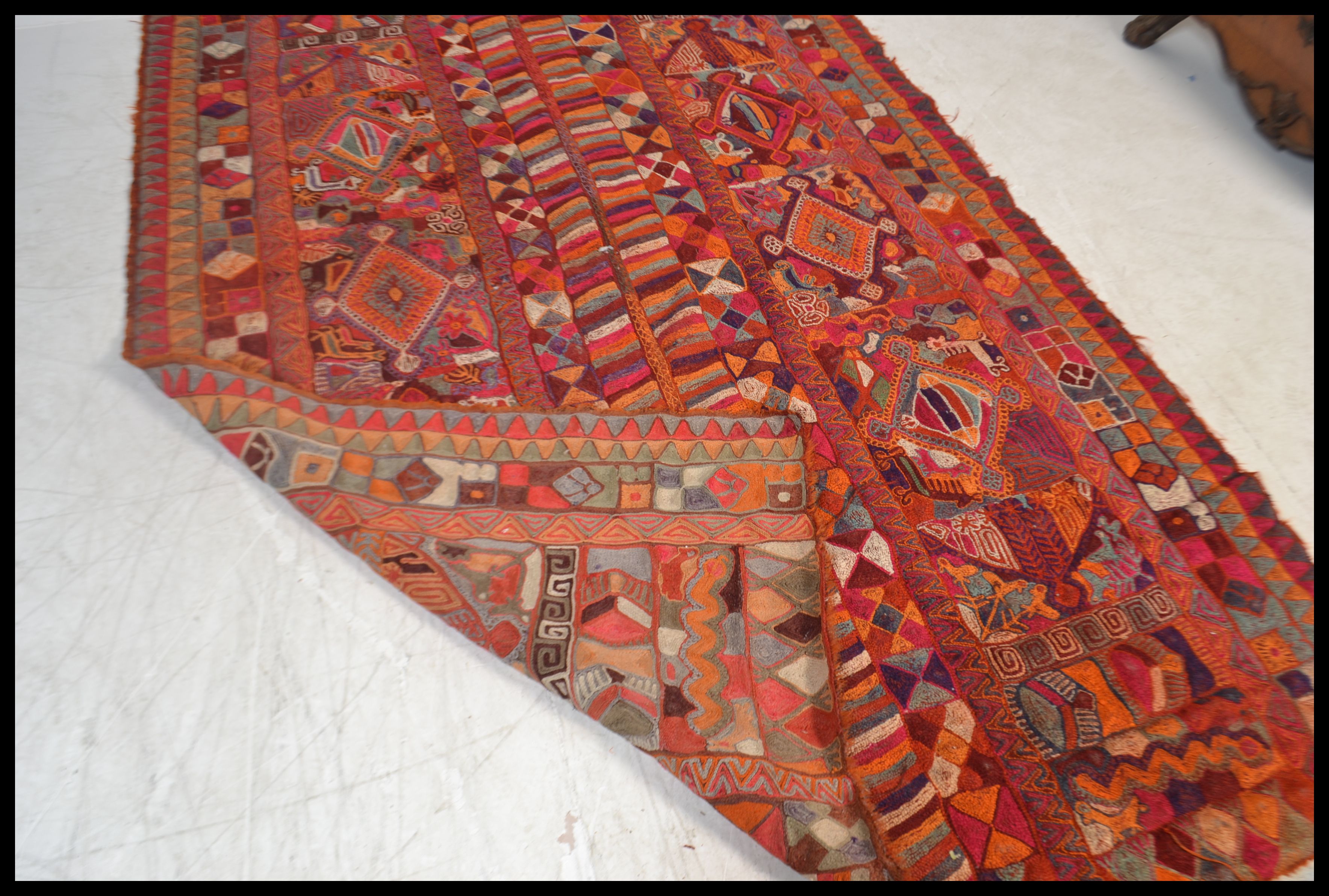 A  stunning large ethnic tribal carpet rug of handwoven bright vivid form, constructed from - Image 4 of 4