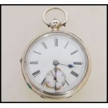 A 19th century Victorian silver hallmarked pocket watch having a fusee movement. The white enamel
