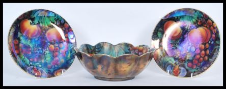 A 1920's / 30's Burleigh Ware Art Deco lustre bowl having a gilt crenellated rim with hand painted