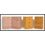Two pairs of vintage retro 20th Century velour upholstered three drawer bedside cabinets, glass tops