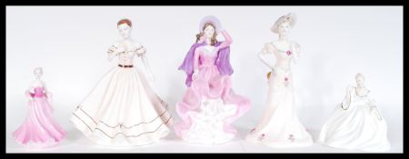 A group of five Coalport ceramic figurines to include Coalport Samantha, Lucy, Ladies of Fashion