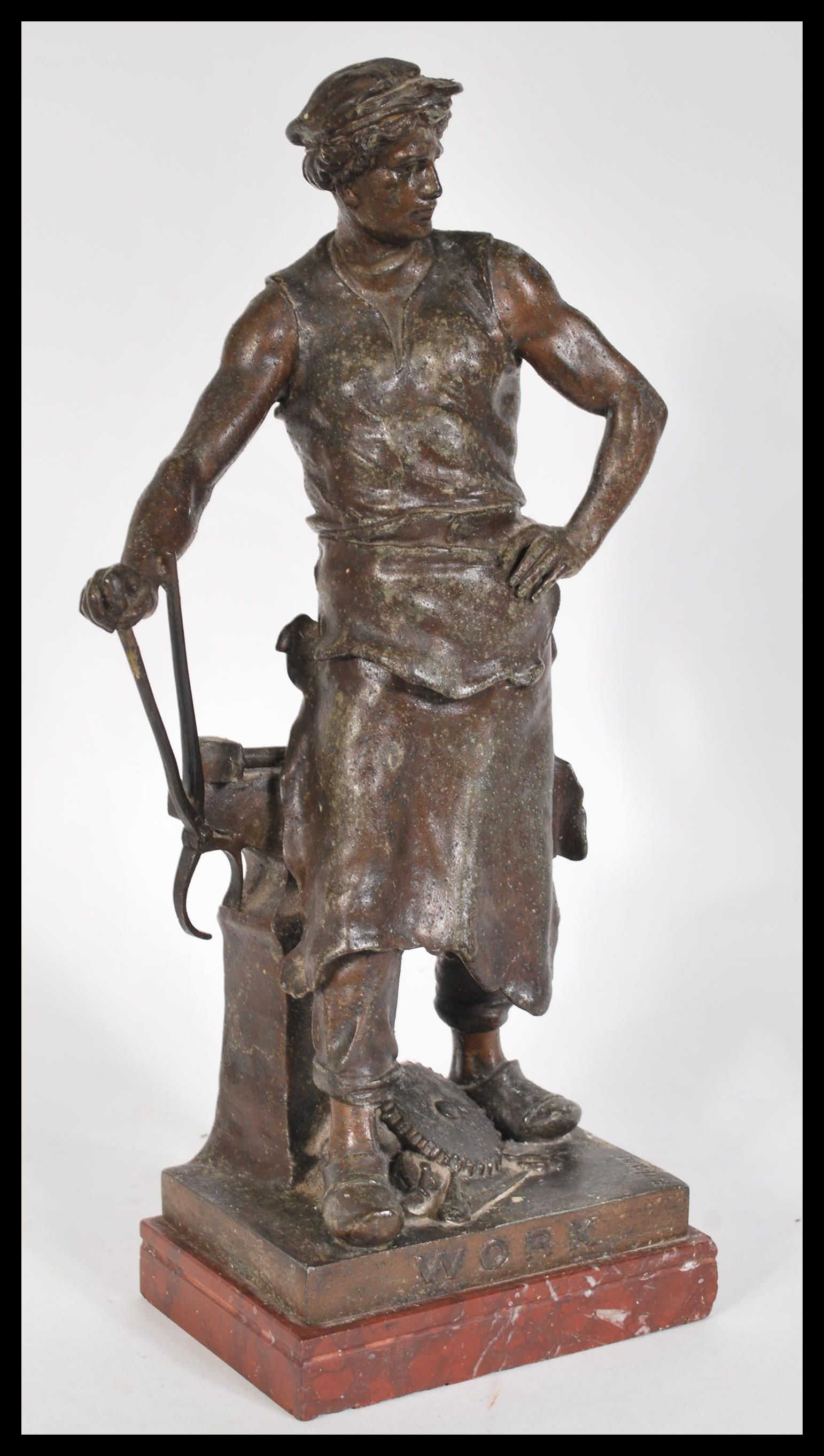 Emile Louis Picault (French 1833-1915). ''Le Travail '' patinated spelter figurine modeled as