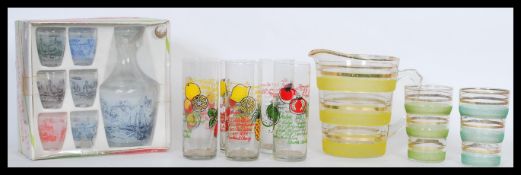 A set of six vintage retro 20th Century barware cocktail glasses having decoration of cocktail