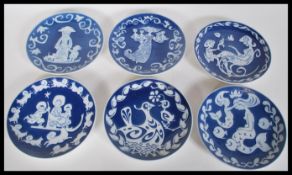 A set of six 20th Century Royal Copenhagen Mothers Day plates being blue and white dating from