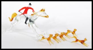 A vintage mid 20th Century Murano studio art glass miniature hunting figurine group depicting a