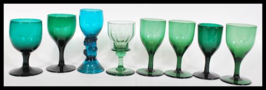 A fantastic collection of 18th Century Georgian glass goblet to include a Roemer glass on conical