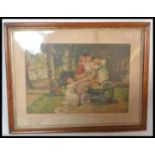 A late 19th Century walnut framed and glazed print depicting a mother and her children by the
