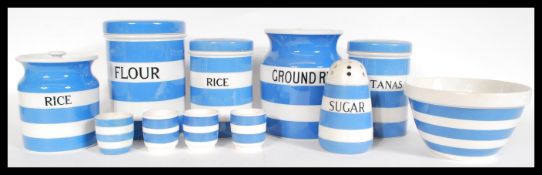 A collection of vintage TG Green Cornish ware blue and white banded ceramics to include storage jars