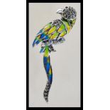 A contemporary Art Deco style sterling silver 925 plique a jour brooch in the form of a parrot