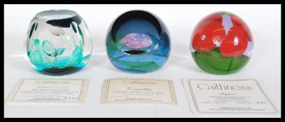 A group of three 20th Century Caithness Scotland Glass limited edition paperweights comprising of