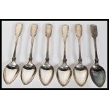 A set of six silver 18th Century Georgian hallmarked fiddle pattern teaspoons, makers marks for