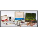 A collection of vintage costume jewellery and jewellery boxes to include gold tone jewellery, Art