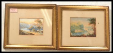 A pair of 19th Century watercolour paintings of landscape scenes depicting mountains, trees, rivers,