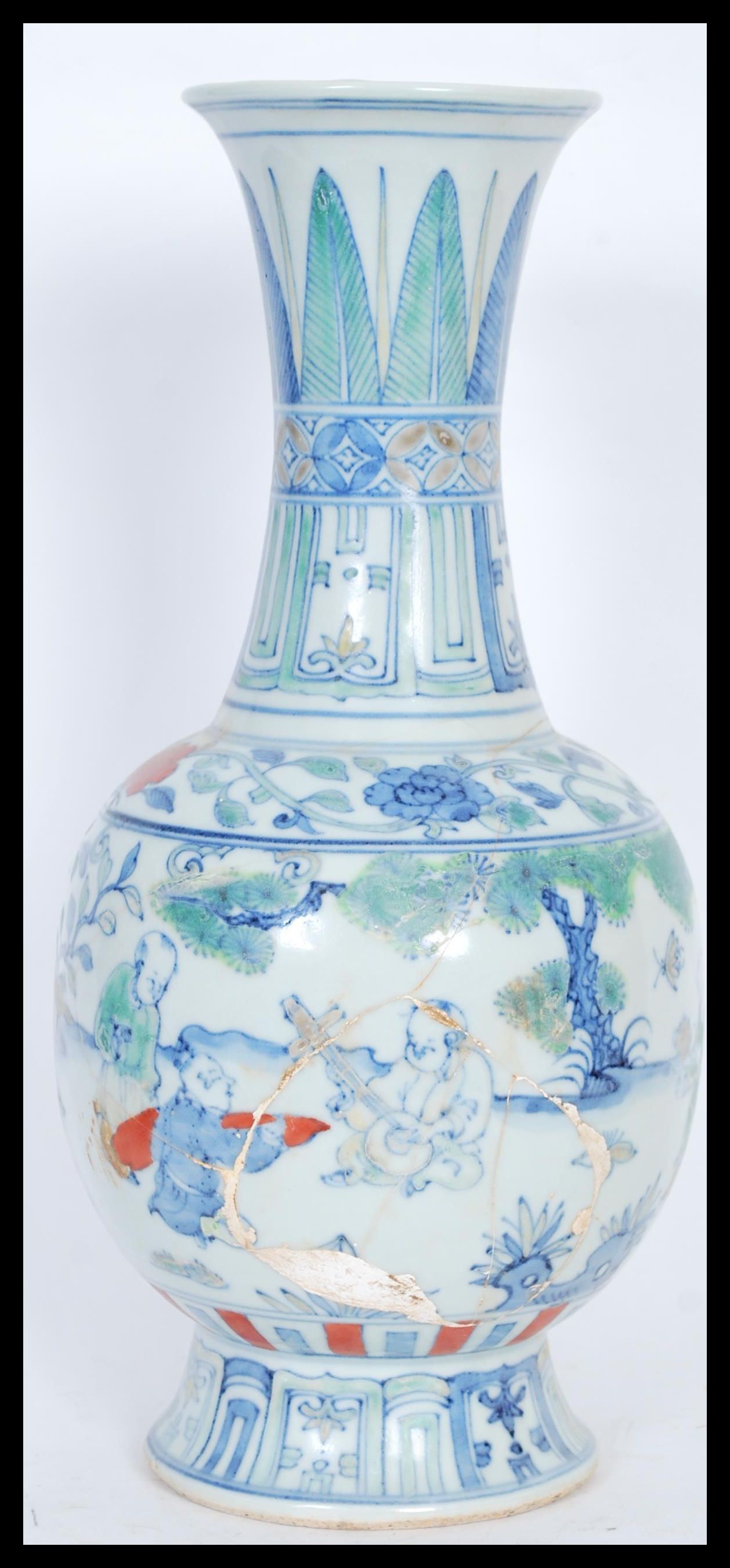 A Chinese baluster vase having hand painted decoration of children playing in scenes of trees and - Image 2 of 4