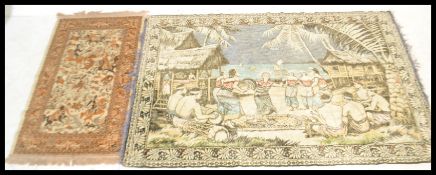 Two vintage wall hanging tapestries to include a mid 20th Century Hawaiian example and an Indian