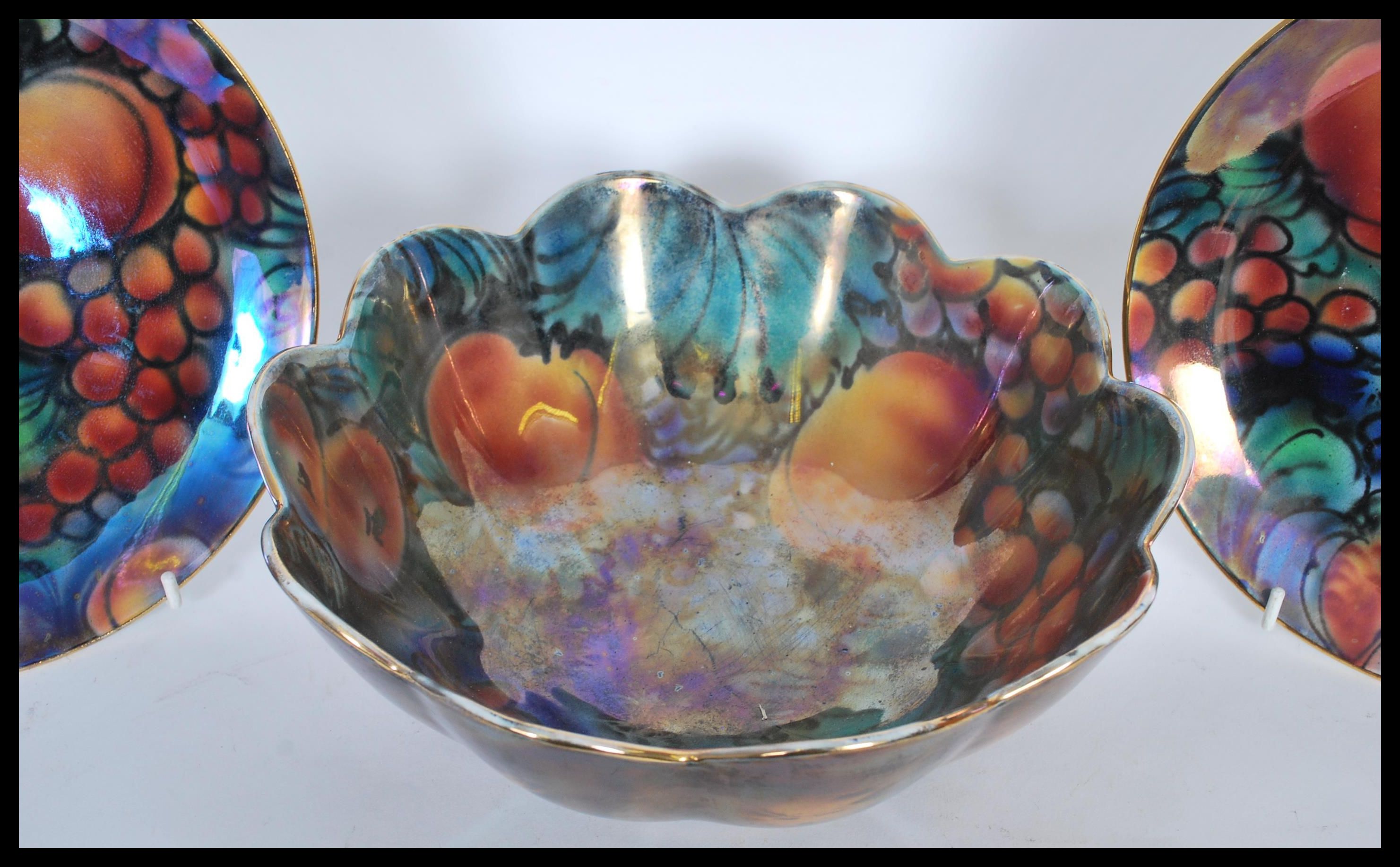 A 1920's / 30's Burleigh Ware Art Deco lustre bowl having a gilt crenellated rim with hand painted - Image 2 of 4