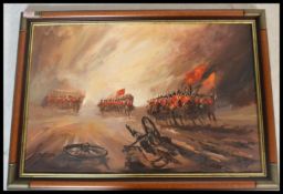 Delon - A painting on canvas depicting a military scene of 18th Century British Cavalry on the