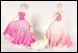 Two limited edition Coalport figurines of ladies in pink dresses to include 'Dearest Rose' and '