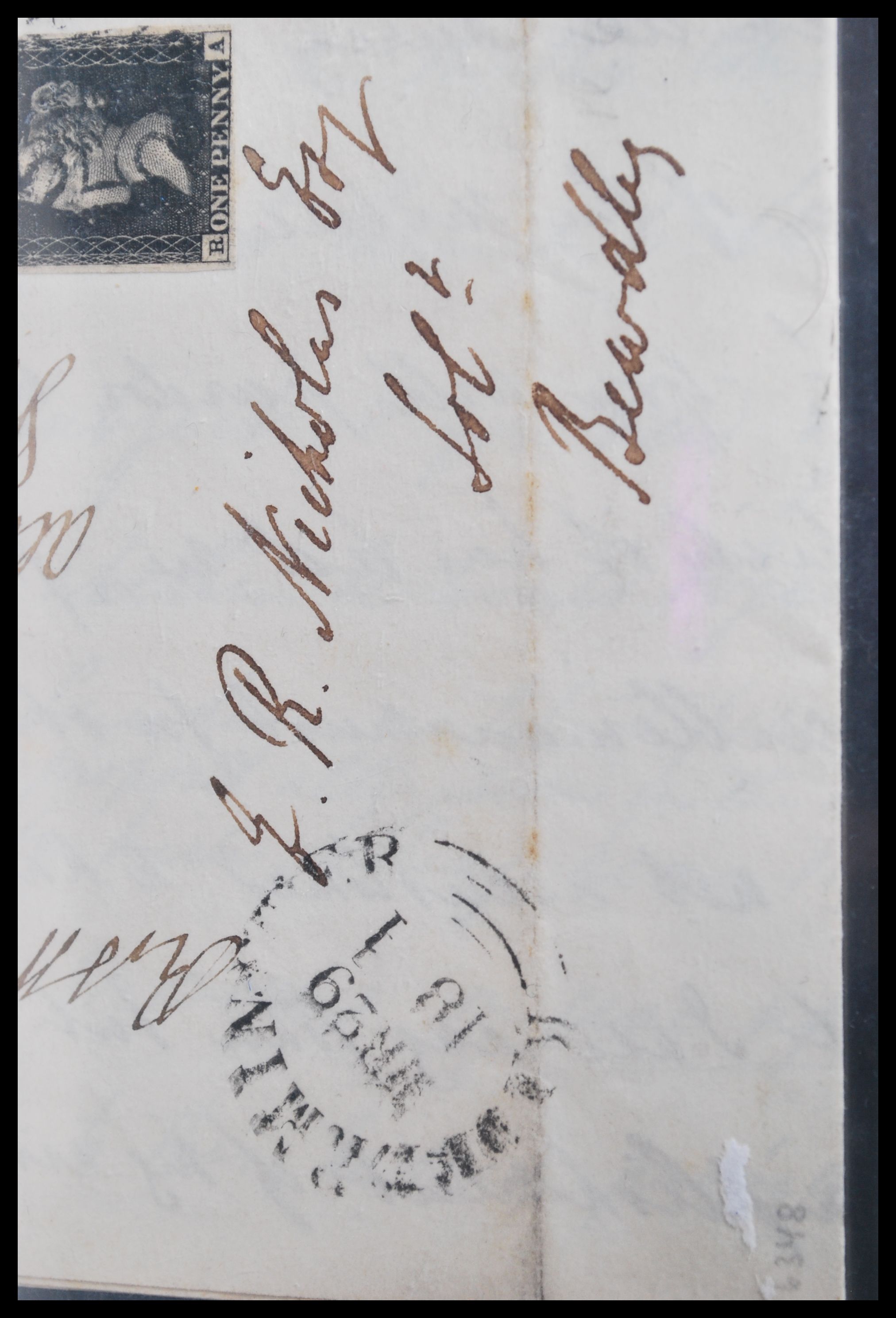 1841 1d Penny Black stamp. Four margin on complete lettersheet from Alveley, Shropshire to Bewdley, - Image 3 of 5