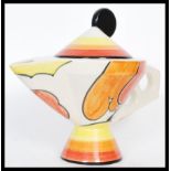 An early 20th Century Art Deco Crown Devon hand painted Hill Top pattern conical teapot by Dorothy