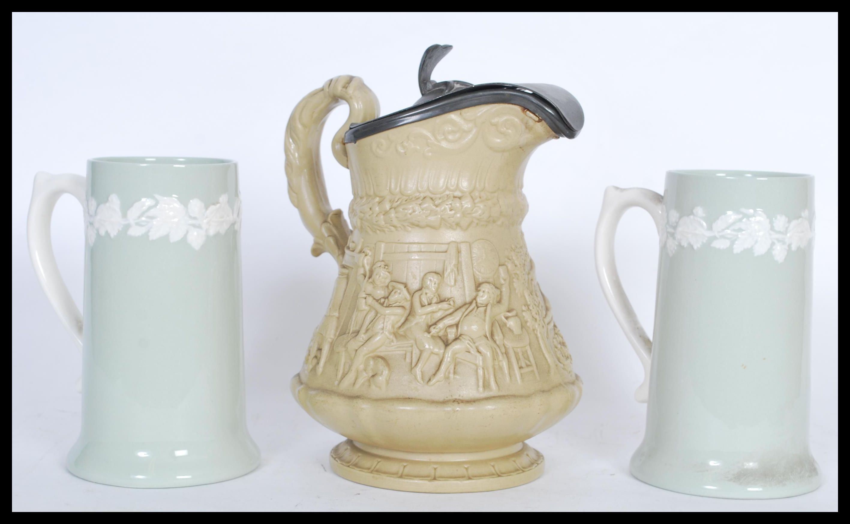 A 19th Century Victorian W. Ridgway & Co stamped 1835, and two Spode Fortuna cameo jugs having a - Image 2 of 4