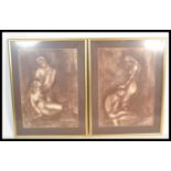 A pair of large prints of charcoal nude studies depicting entwined figures. Printed signature A